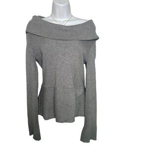 White House Black Market Womens Off-Shoulder Gray Ribbed Knit Sweater S